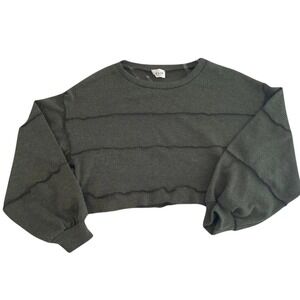 Le Lis Collection Cropped Sweater Womens XS Olive Green Waffle Knit Exposed Seam